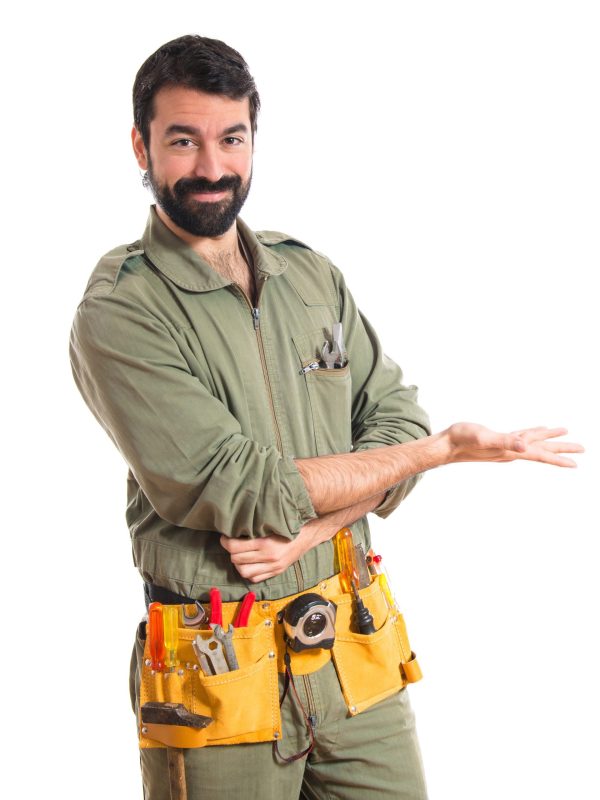 Mechanic presenting something